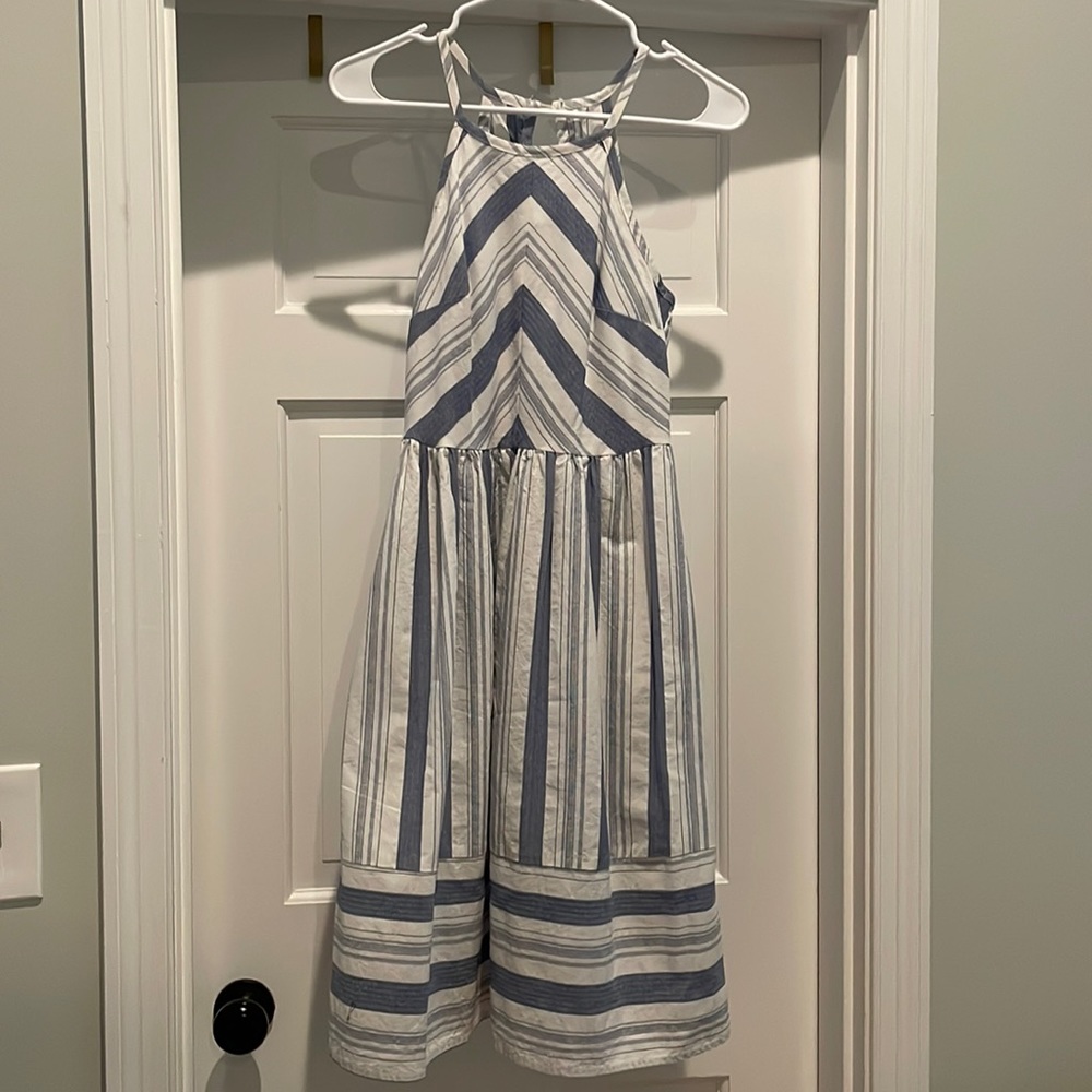 Blue and white stripe halter dress